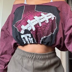 Texas A&M Off-Shoulder Graphic Crop Top